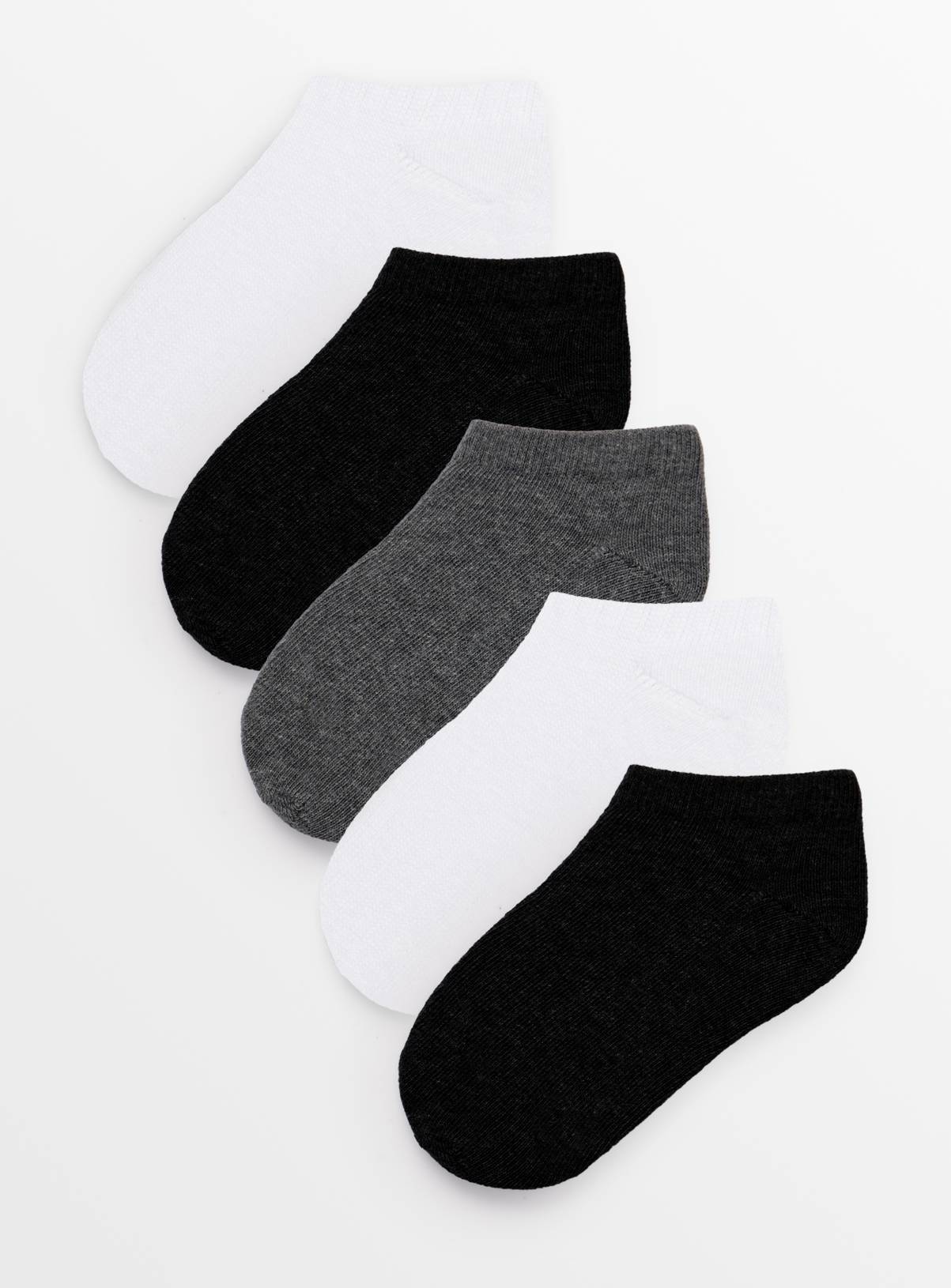 Grey, White & Black Unisex Trainer Socks 5 Pack 9-12 - Image 1